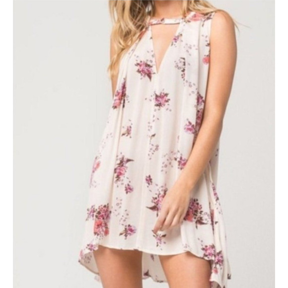 Free People Womens Medium Tree Swing Tunic Dress Boho Floral Cream Pink Hi Lo Fe - Picture 1 of 6